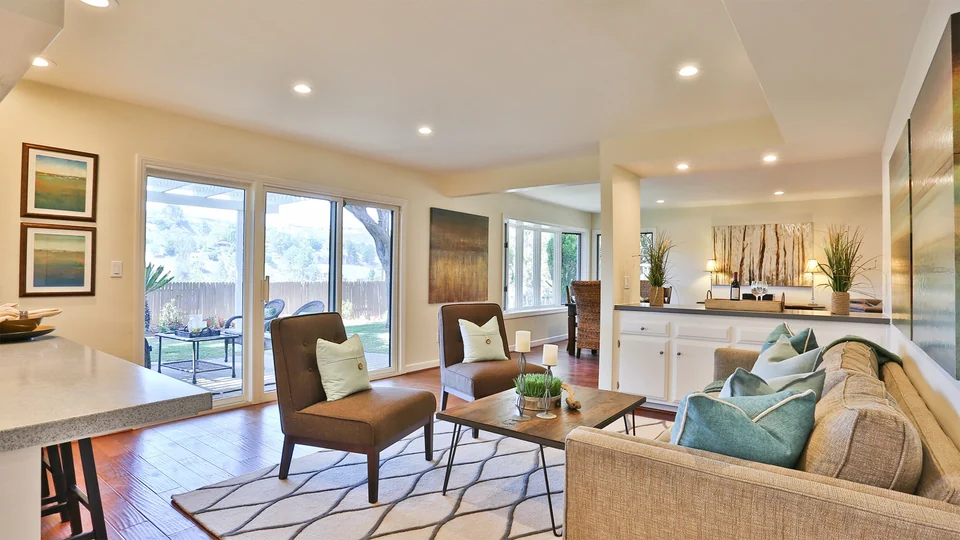 Bright professionally photographed living room